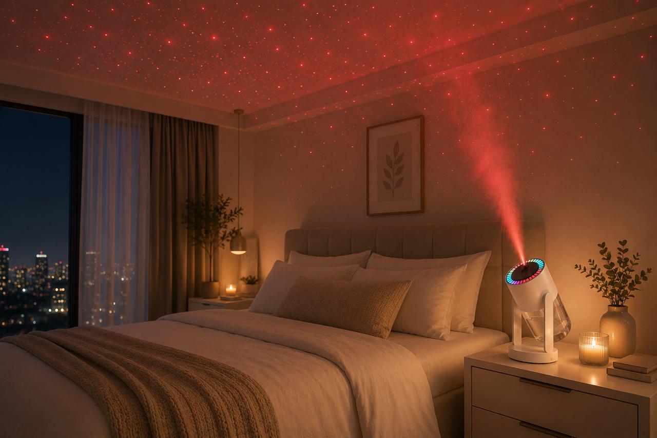 Humidificador Ultrasónico con Proyector de Galaxias y Difusor de Aromaterapia 4 en 1