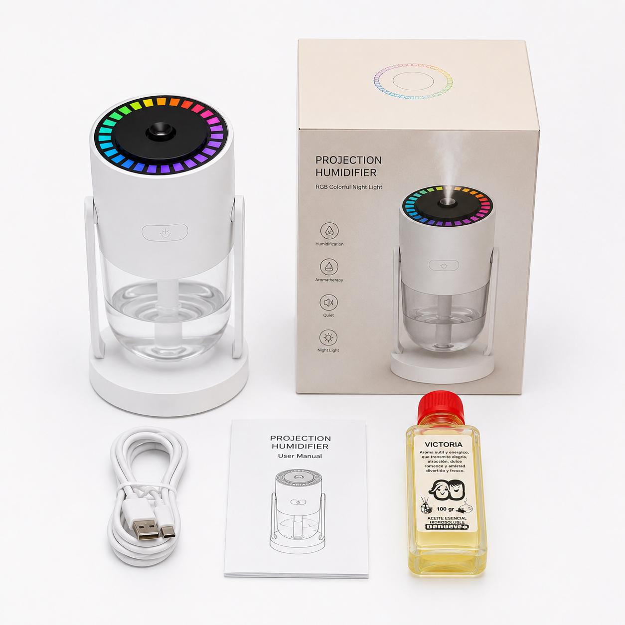 Humidificador Ultrasónico con Proyector de Galaxias y Difusor de Aromaterapia 4 en 1
